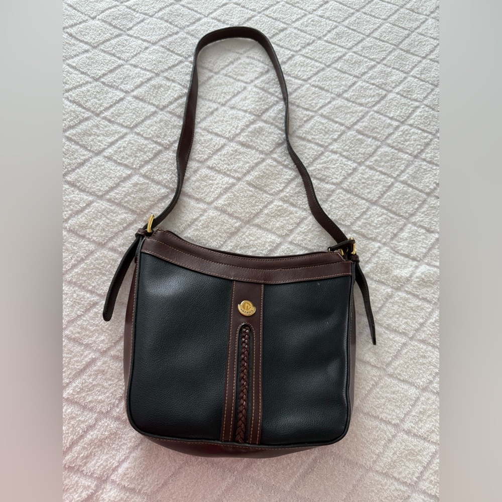 Vintage Shoulder Bag Black Faux Leather Zip Adjustable Strap By America
